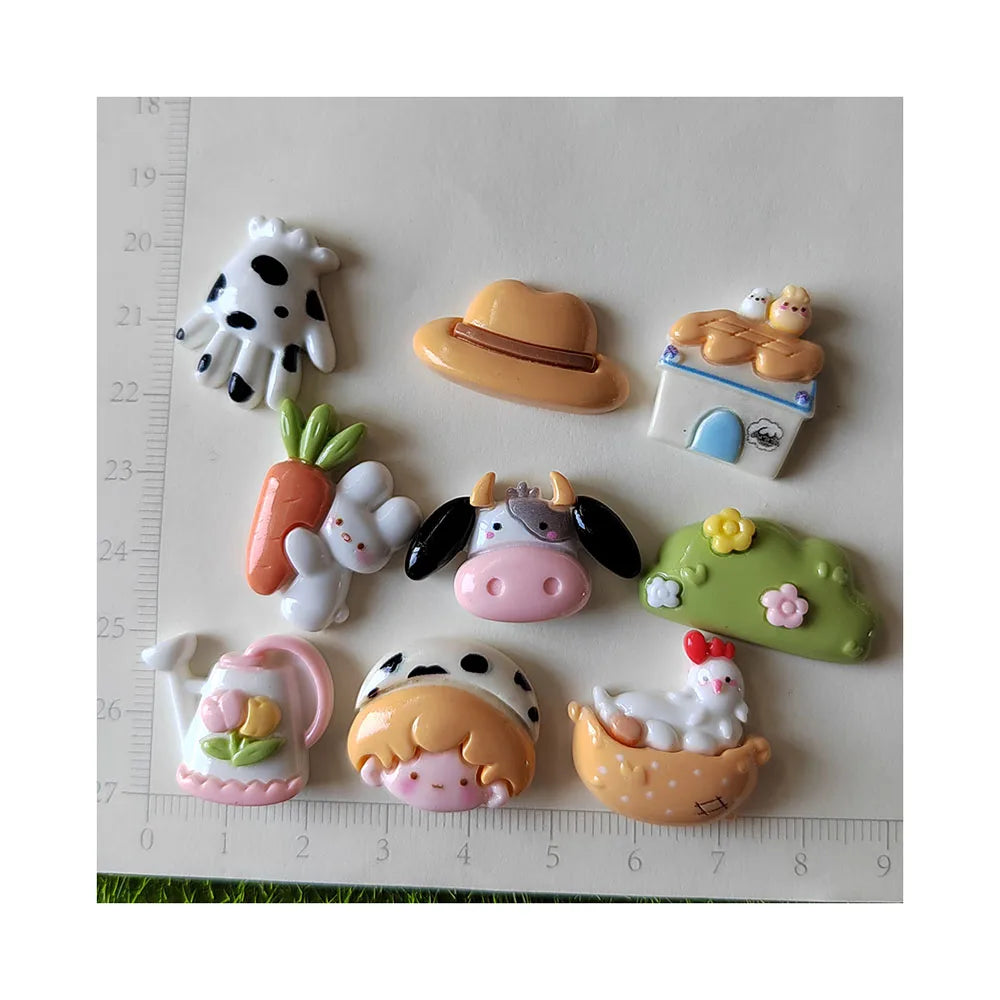 100pcs New Mini Cute Cartoon Rabbit  Dairy Farm Series Resin Flat Back Cabochon Scrapbook Diy Accessories Decor Craft