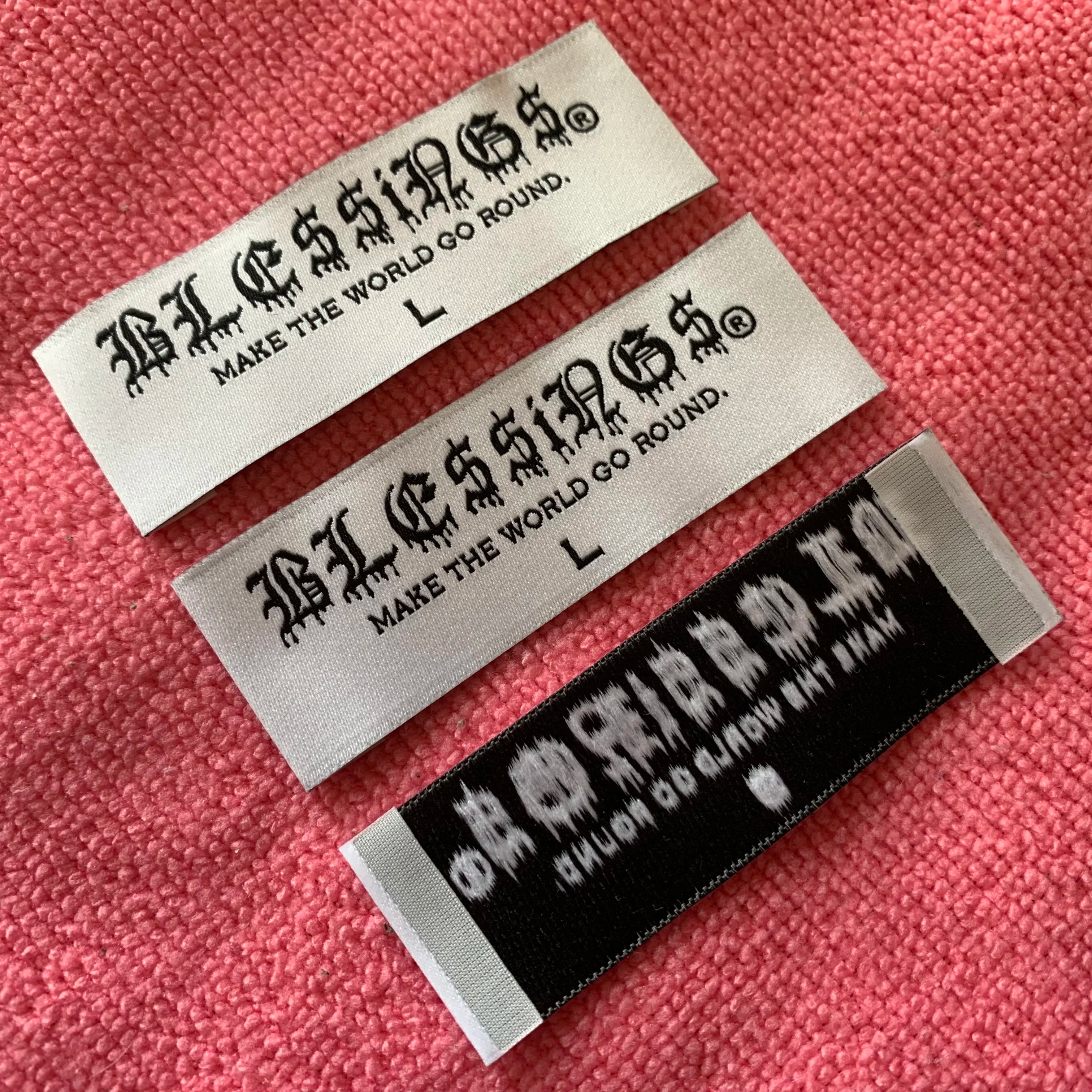Recycled Material Soft Side Fold Neck Size Woven Labelsewing on Damask Woven Neck Label for T-shirt