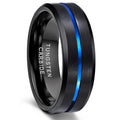 OAHLAN 8mm Blue Line Grooved Inlay Personalized Ring Brushed Black Mens Tungsten Carbon Rings for Wedding Men's Fashion Jewelry