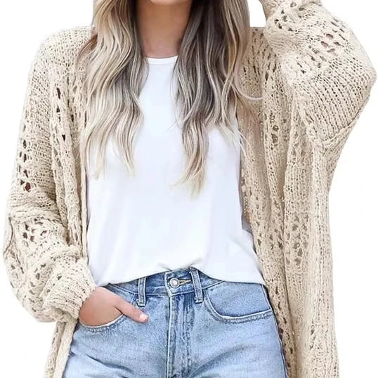 Wholesale Custom Women's Acrylic Cardigan Sweater Breathable Long-Sleeved Summer Sweater Casual Style with Washed Technics