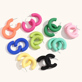 Dingran Summer Colorful Earring Waterproof Stainless Steel ABS Resin Hoop Earrings for Women