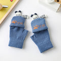 Flip Cute Kids Wool Glove Cotton Knitted Mitten Fingerless Winter Knit Gloves
