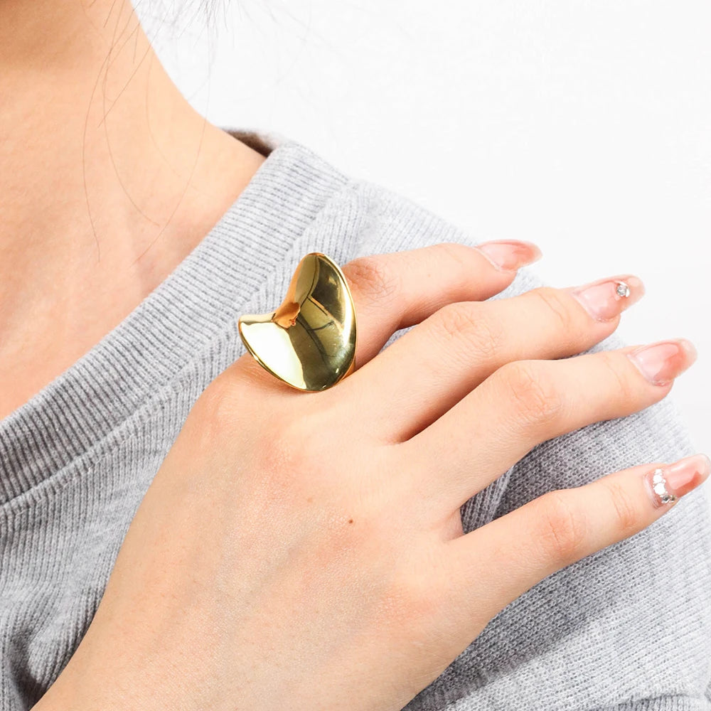 Chris April 316L Stainless Steel 18k Gold Plated Exaggerated Chunky Statement Ring