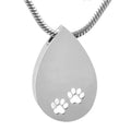 Wholesale Custom Logo Urn Necklace Cremation Cylinder Memorial Stainless Steel Waterdrop Chain Urn Pendant with Dog Paw Prints