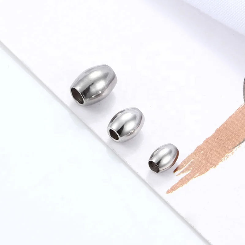 Wholesale DIY Jewelry Making Chain Accessories Straight Hole Rice Shape Stainless Steel Loose Bead Charm Findings Component