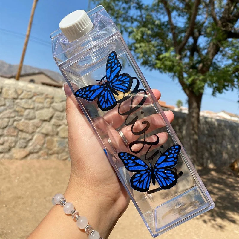 NEW Promotional 500ml PS Plastic Milk Carton Water Bottle Square Drinking Juice Milk Water Bottle with Wide Mouth Lid