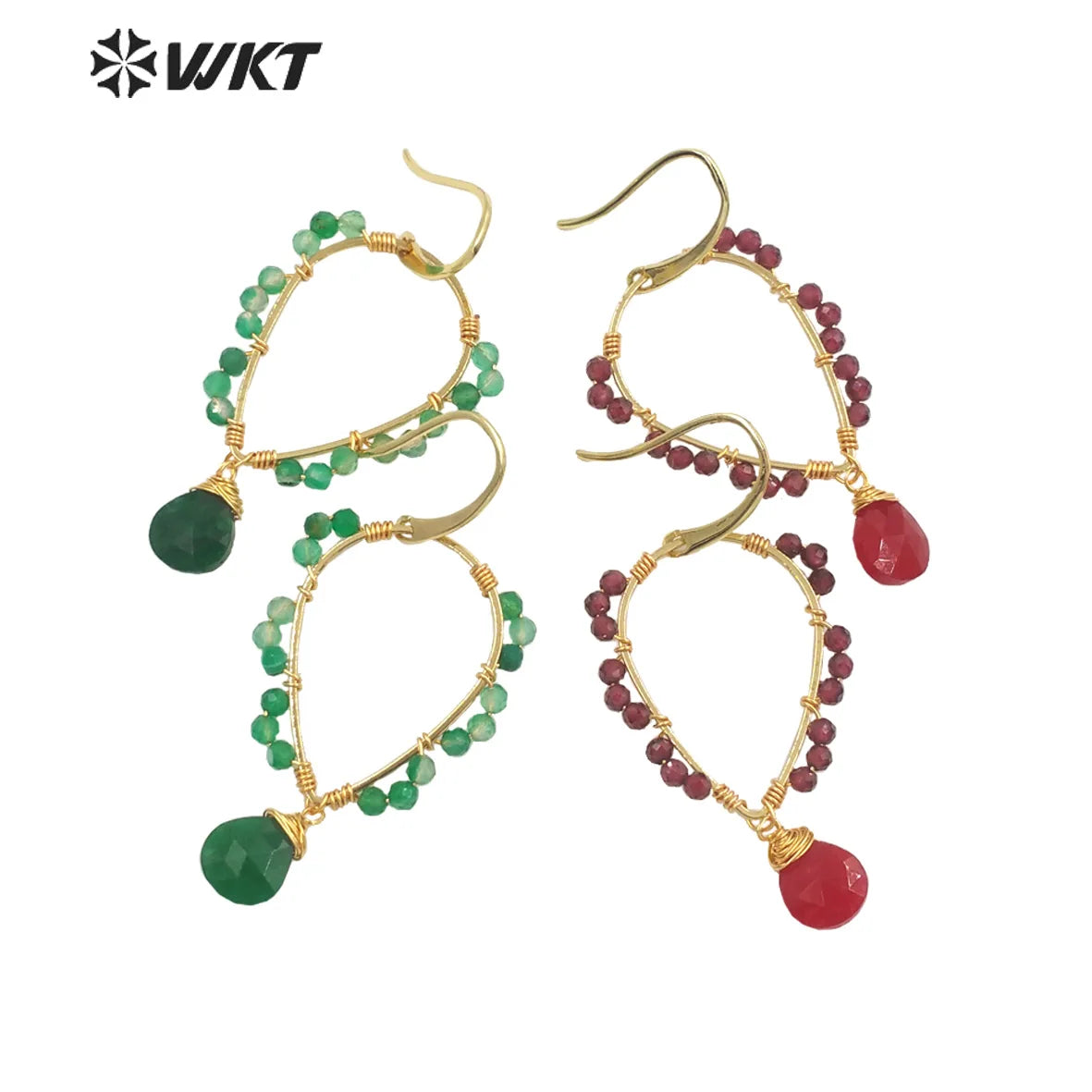 WT-E693 Amazing Wire Wrapped Natural Gemstone Drop Charming Earrings Unique Handmade Tiny Beads Earrings for Friend Gift