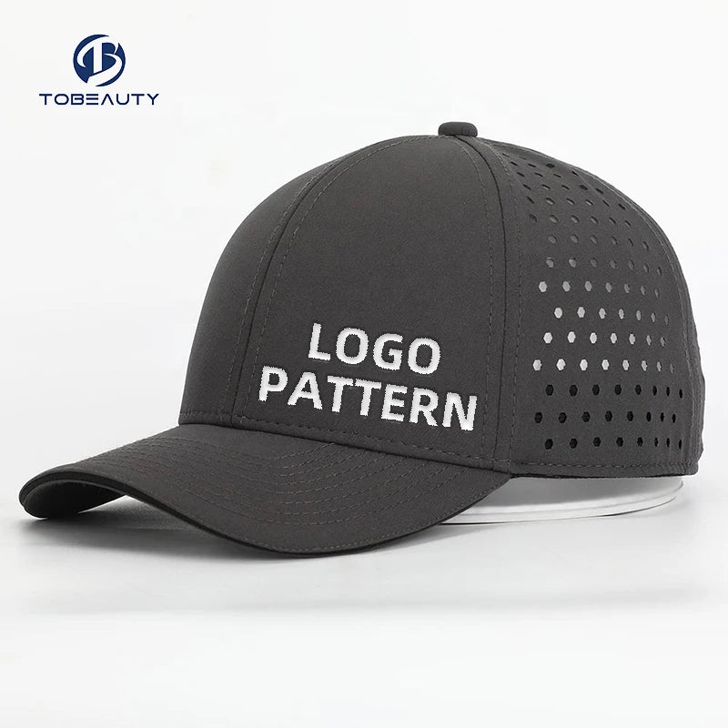 Custom Logo Men 6 Panel Laser Cut Hole Perforated Performance Water Proof Hat Waterproof Sport Baseball Cap Quick Dry Dad Gorras