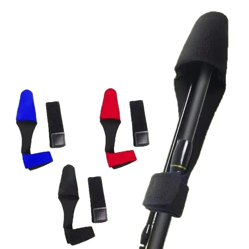 Fishing Rod Tip Cover and Tie Set Expandable Neoprene Fishing Rod Tip Protector Case Fastening Strap Accessories