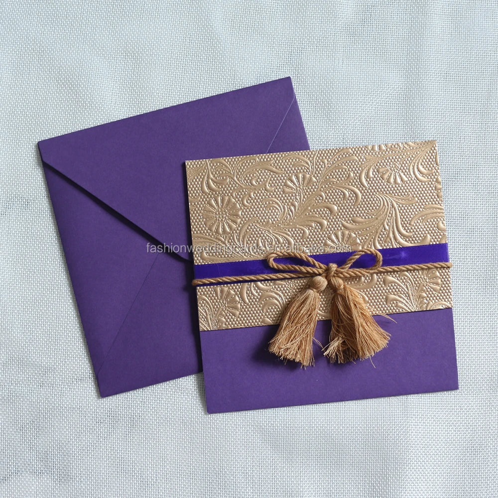 Creative Purple Paper Pocket Invitations Embossing Glitter Texture Colorful Print DIY Craft for Birthday Wedding Music Angel