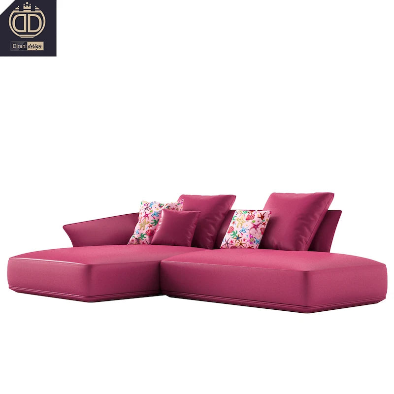Princess Girl Pink Modern Modular Chaise Lounge Suite Sofa Set Living Room Apartment Furniture High End Luxury Genuine Leather