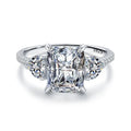 Luxury 925 Sterling Silver Emerald Cut Rectangle Simulation Diamond Ring Women Simple Zircon Stone Band Ring