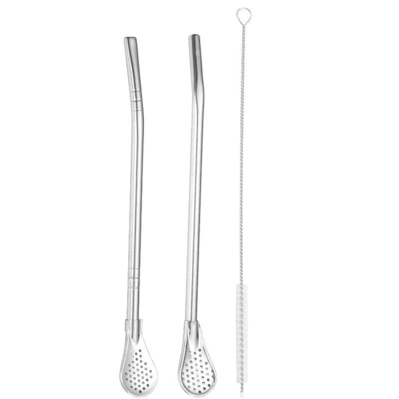 Eco-friendly Drinking Straw Reusable 304 Stainless Steel Straw Spoons Argentina Tea Water Filter Straw for Bar Color Customized