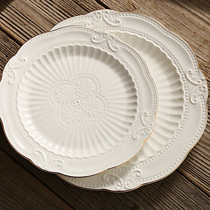 Simple Home butterfly Pattern Embossed Round Plate 6'' 8'' 10'' Western Steak Snack Dessert Cake Flat Plate White Dinner Plate