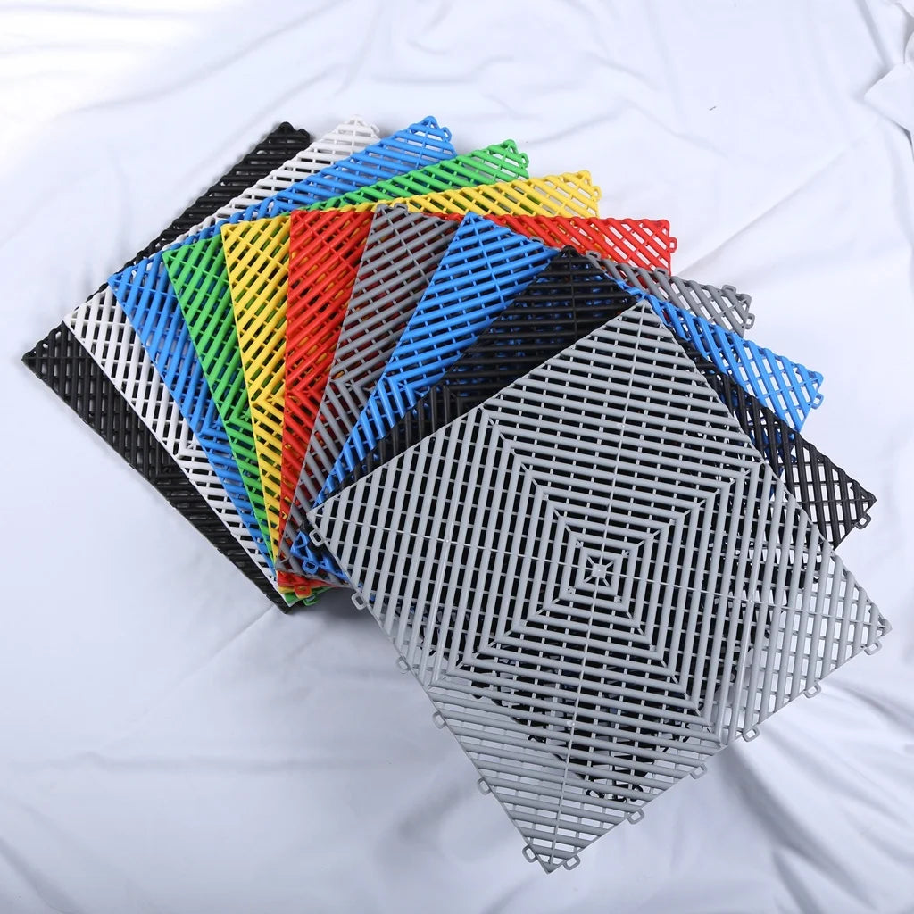 40*40*1.8cm Easy to Install Durable Car Wash Rooms Floor Tiles Colorful PP Plastic Garage Interlocking Flooring