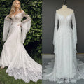 8258#Off-Shoulder Sexy V-Neck Flare Sleeve Bohemian Sweep Train Lace Boho Beach Open Back Wedding Dress Wedding Bridal Gown