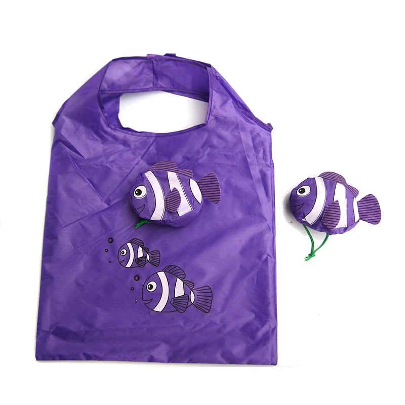 Wholesale Custom Printed Eco-friendly Polyester Fish Tote Bag Foldable Reusable Woman's Handbag Wholesale Cheap Custom Cartoon