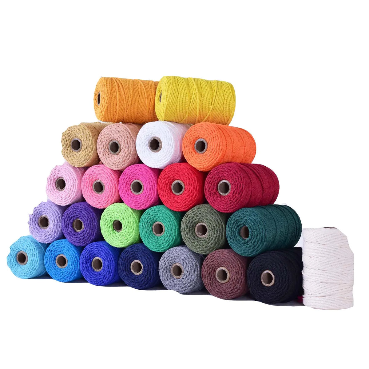 2mm 100m Multi-Color 3 Strands Twisted Cotton Macrame Cord for DIY Tapestry and Packaging Ropes