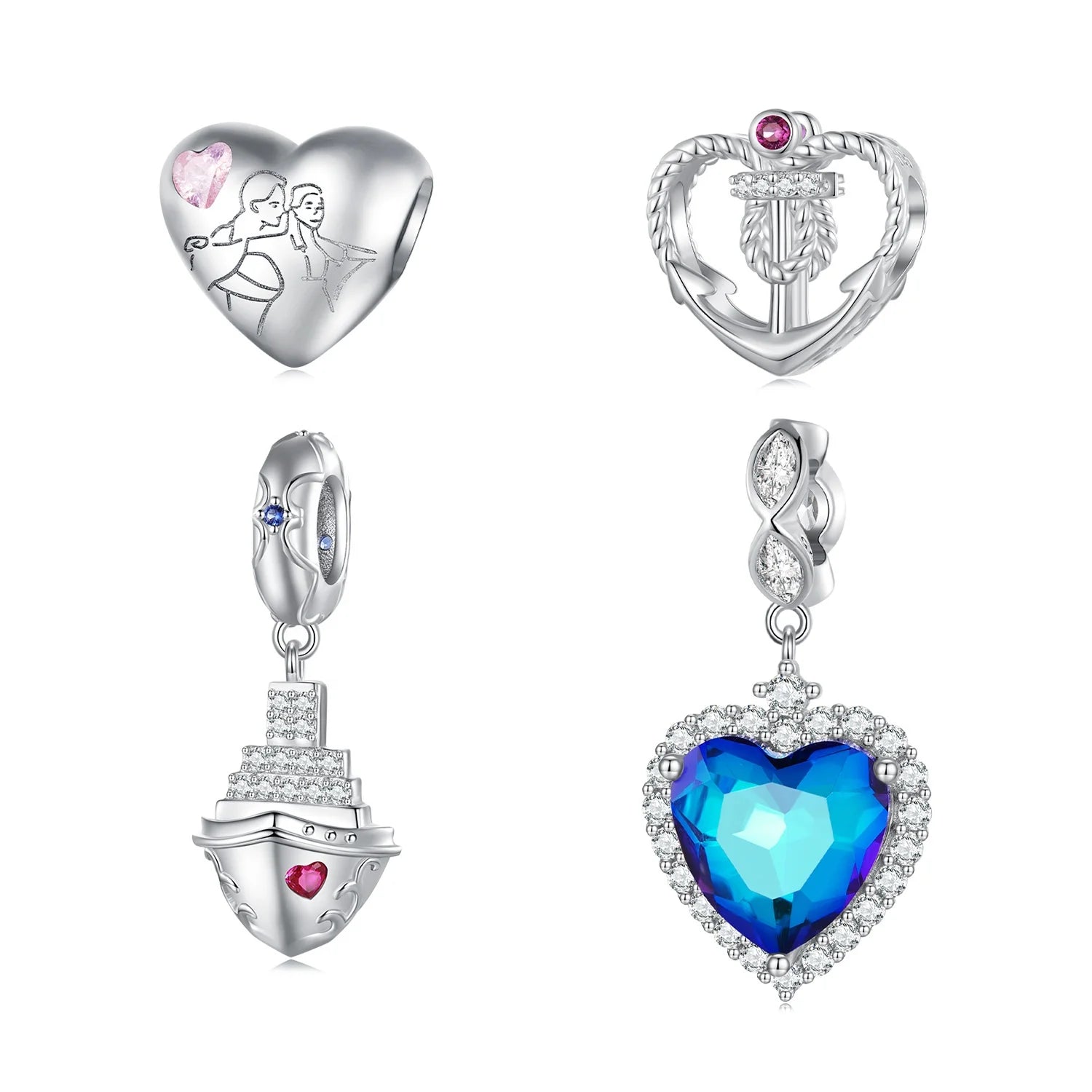 Wholesale Bamoer 925 Sterling Silver Titanic Series Love Shape Beads Ship Anchor Charms for Women Bracelet Bangle DIY Jewelry