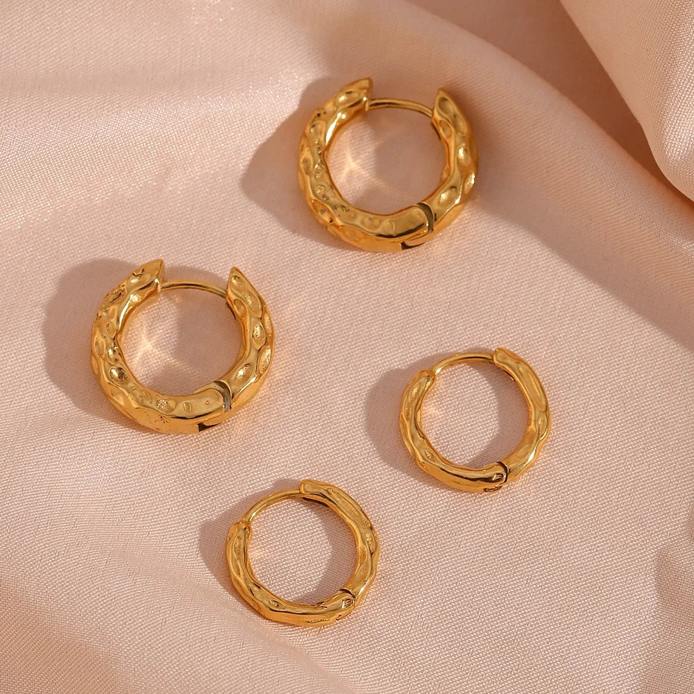 Hammered Gold Plated Stainless Steel Huggie Earring Fashion Jewelry 2023 Gold Hoop Earrings