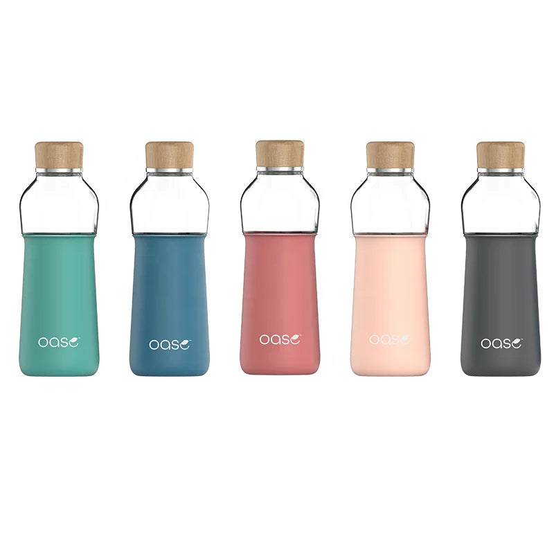 16 Oz Wooden Cap BPA-Free Silicone Sheath Leak-Proof Borosilicate Glass Bottle with Customizable Color & Logo Unisex Design