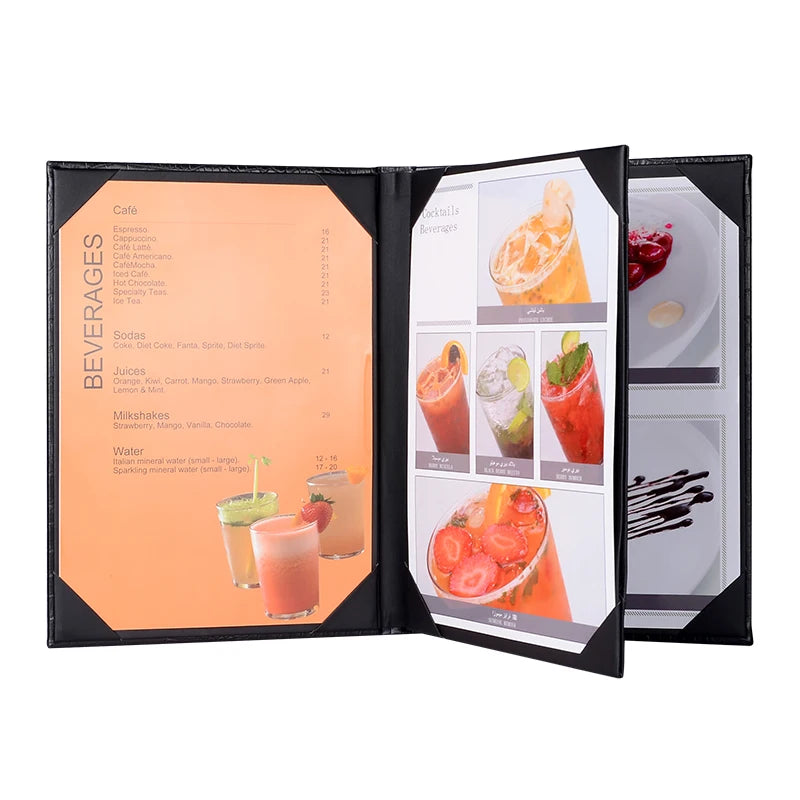 Custom Leather A4 Double Fold Menu Cover Holder Restaurant Wholesale