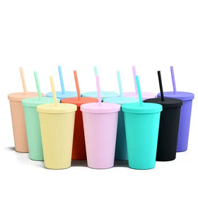 wholesale 16oz bpa free double wall matte acrylic tumbler plastic black tumblers cups tumbler cups in bulk with lids and straw