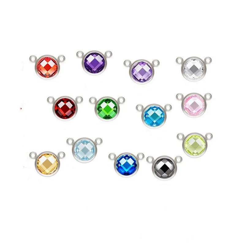 925 Sterling Silver 3/4/6mm Double Turtle Face Chessboard Zircon Charm Connected Piece Birthstone for Permanent Jewelry Making