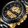 Men Business Multifunctional Watch Gold Black Calendar Water Resistant Watch for Men Luxury Stainless Steel Male Wristwatches