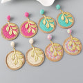 Ethnic Handmade New Raffia Geometric Earrings Women Fashion Raffia Round Dangle Earrings Drop Jewelry for Vacation