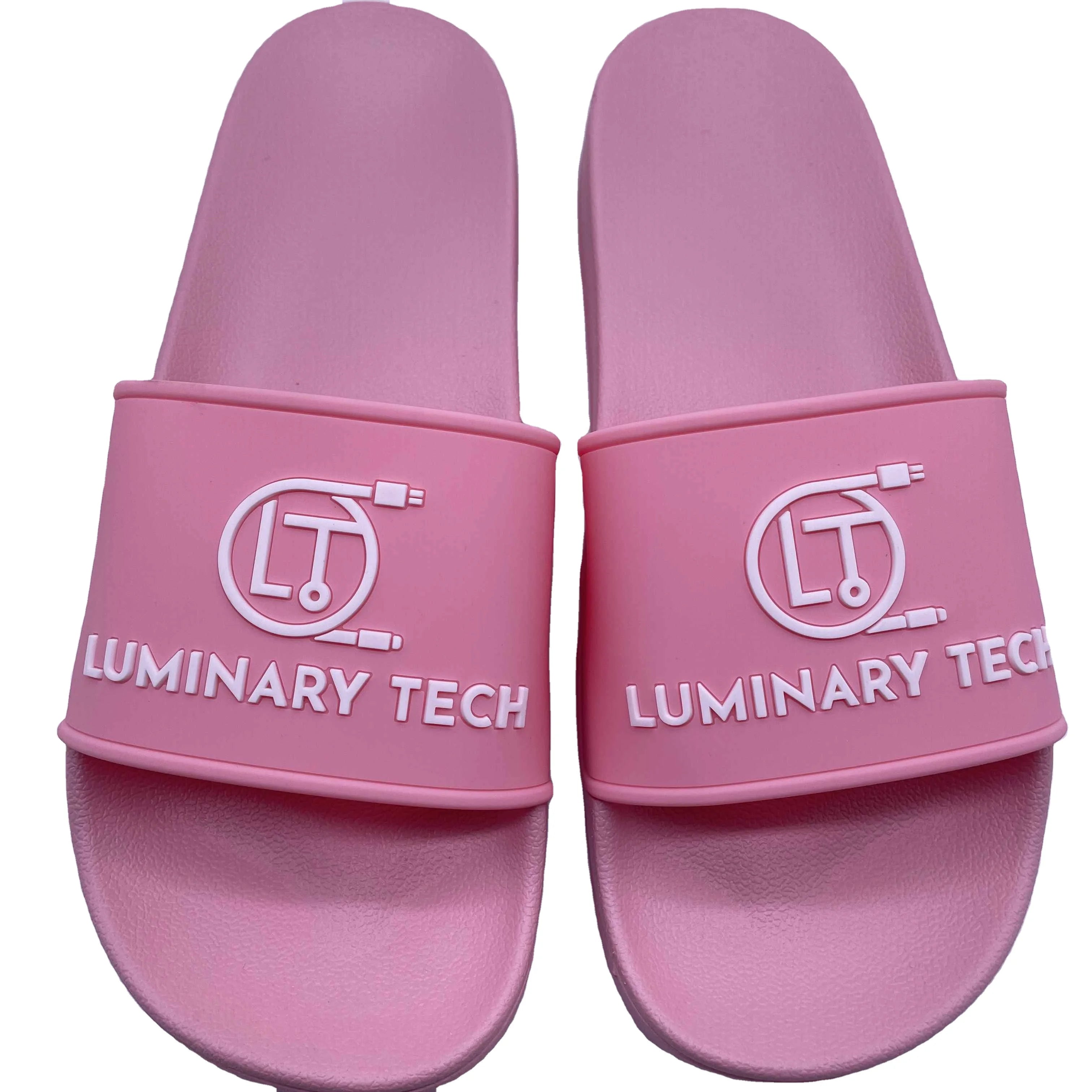New Trendy Unisex Pink PVC Beach Flip Flops with Custom Logo Low MOQ Anti-Slippery Rubber Slides Sandal Factory Customizable