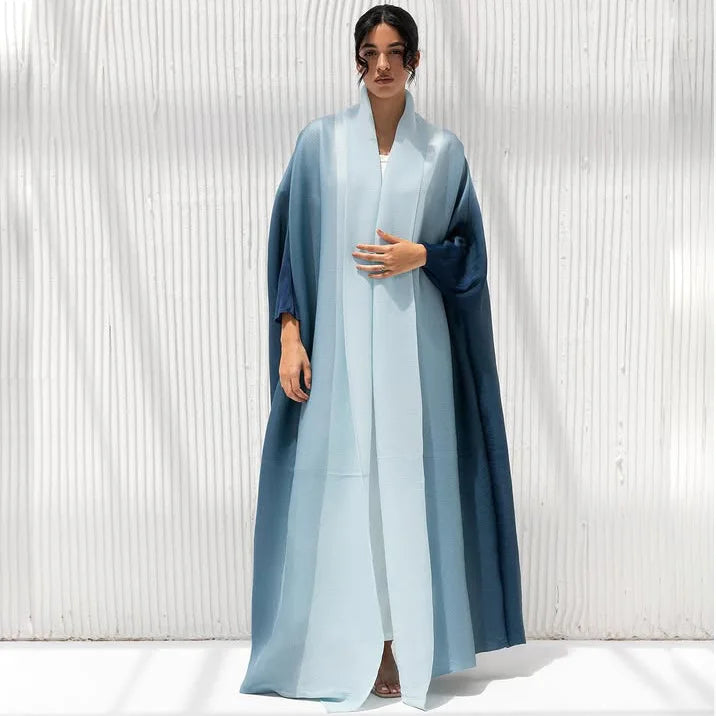 2025 New Muslim Summer Ombre Abaya New Model Pour Femme for Women Bat Sleeve Pleated Abaya Elegant Gradient Fabrics