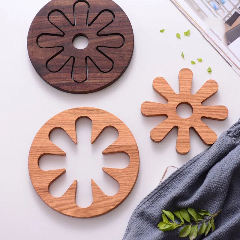 Round Shape Detachable Bamboo Wood Trivet Mat Wood Hot Pot Holders Heat Resistant Pads