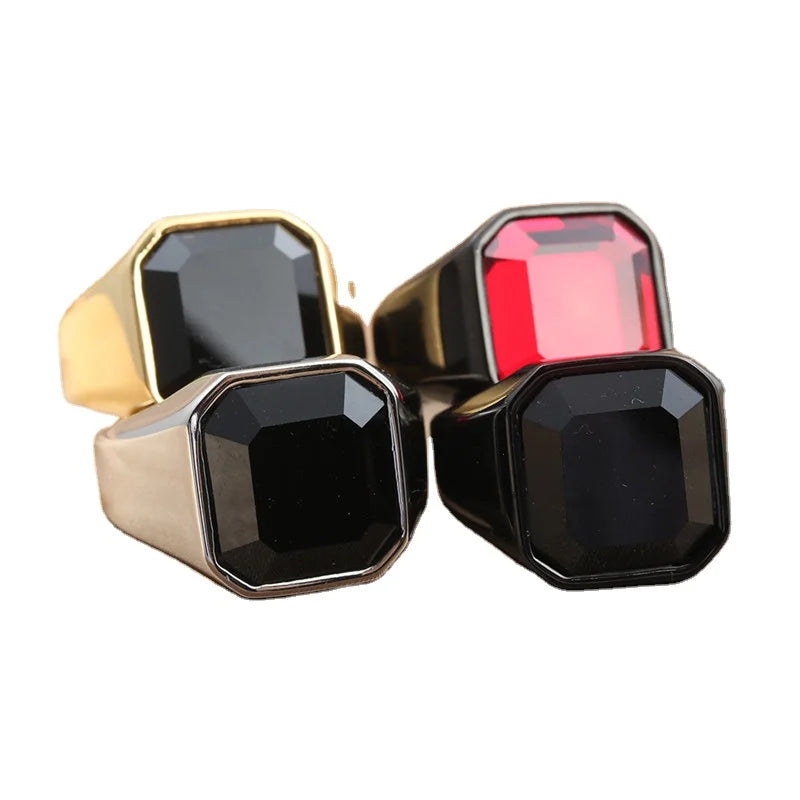BINSHUO Wholesale Custom Stainless Steel Jewelry Titanium Steel Vintage Multicolor Gem Diamond Waterproof Black Ring for Men