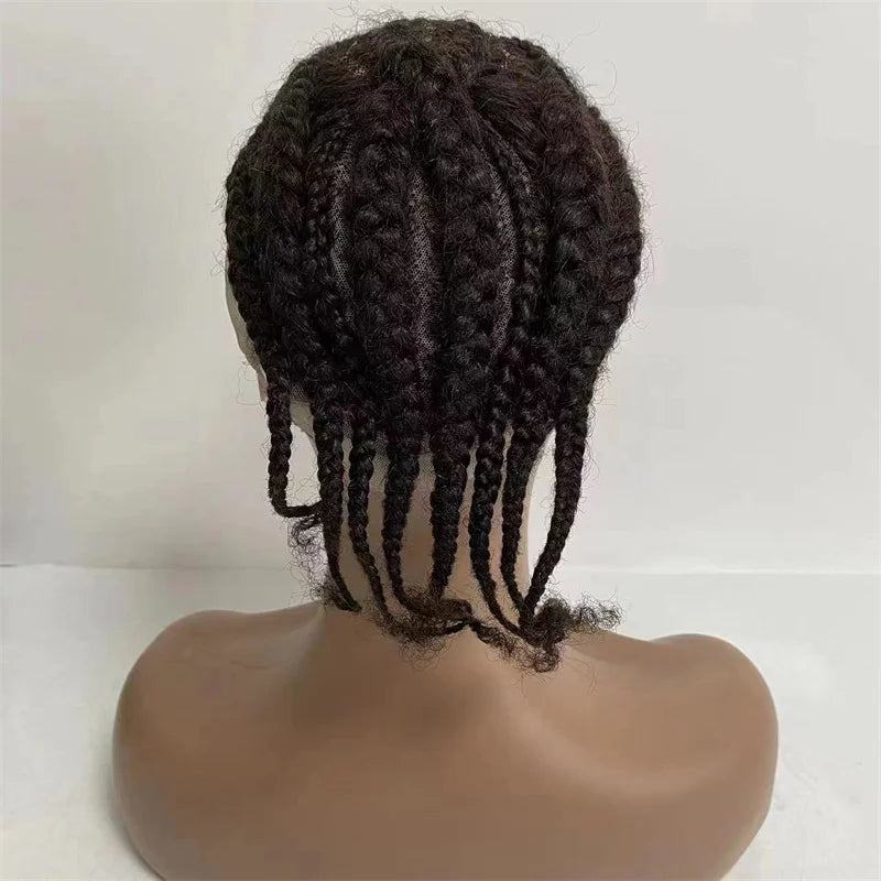 Ready to Ship Afro Curl Toupee for Male Full Lace 8 Braids Man Replacement