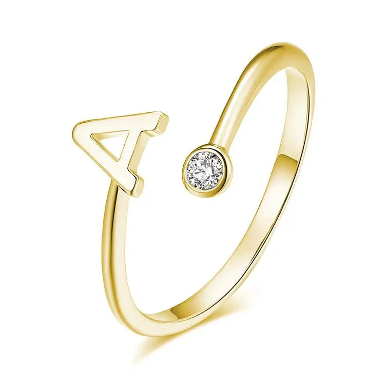 DY Micro-inset Exquisite Zircon 26 English Letter Ring Opening Adjustable Custom Ring