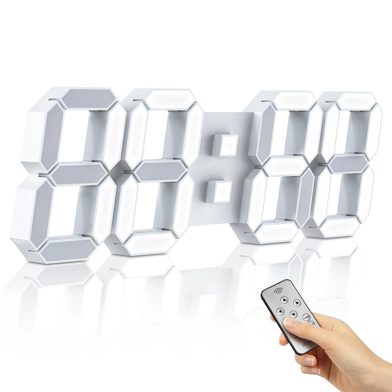 EMAF Home Decoration Large Luminous Office Gym Remote Control 3d Wall Led Alarm Digital Clock White Number Time LED Wall Clock