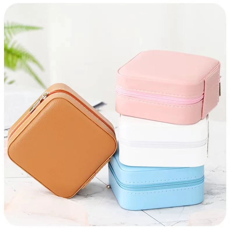 Portable Mini Jewelry Box Travel-Ready PU Leather Ring and Necklace Organizer Gift Case for Girls and Women