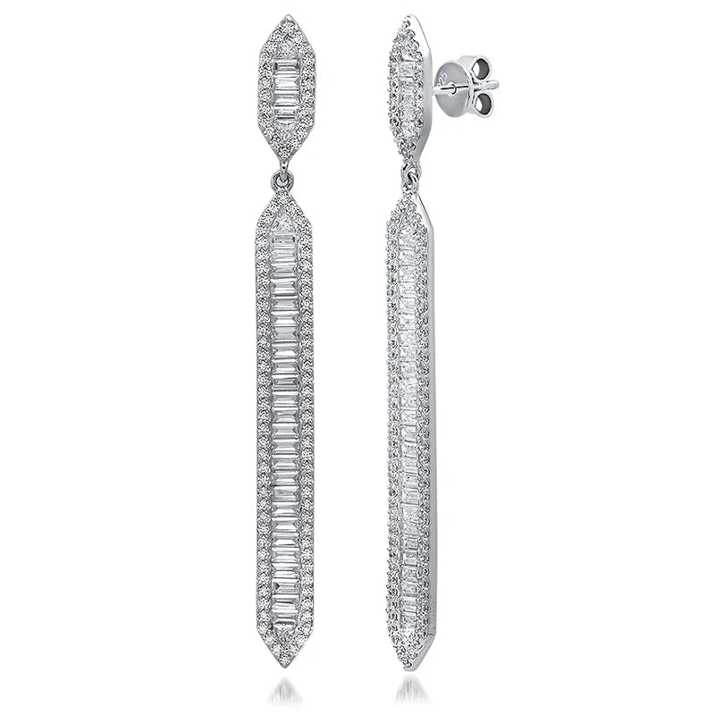 925 Sterling Silver Studs Earring Zircon Jewelry baguette Diamond Drop Earrings for Women Cz Zirconia 18k Gold Plated Wholesale