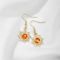 2022 Wholesale Gemstone Gold Plated Hooks Earring Crystal Cat's Eye Cool Gold Plated Sun Earrings With Orange Centre