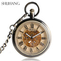 SHUHANG Pocket Watches with Fob Chain Luxury Antique Style Auto Mechanical Nursing Clock Self Winding Pendant Relogio De Bolso