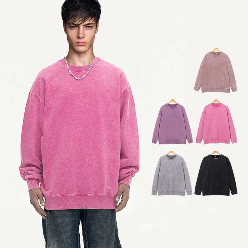 Wholesale Custom Streetwear Blank 400gsm Heavyweight Cotton Vintage Acid Wash Crewneck Sweatshirts
