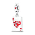 Silver Fashion Red Heart Playing Card Charm Pendant with Zircon Prime Tiktok Hot Selling Classic Jewelry