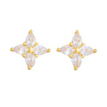 Elegant 14K Gold Plated Mini Flower Stud Earrings Fine Jewelry Cubic Zirconia Four Leaf Clover Trendy Style 925 Silver Earring