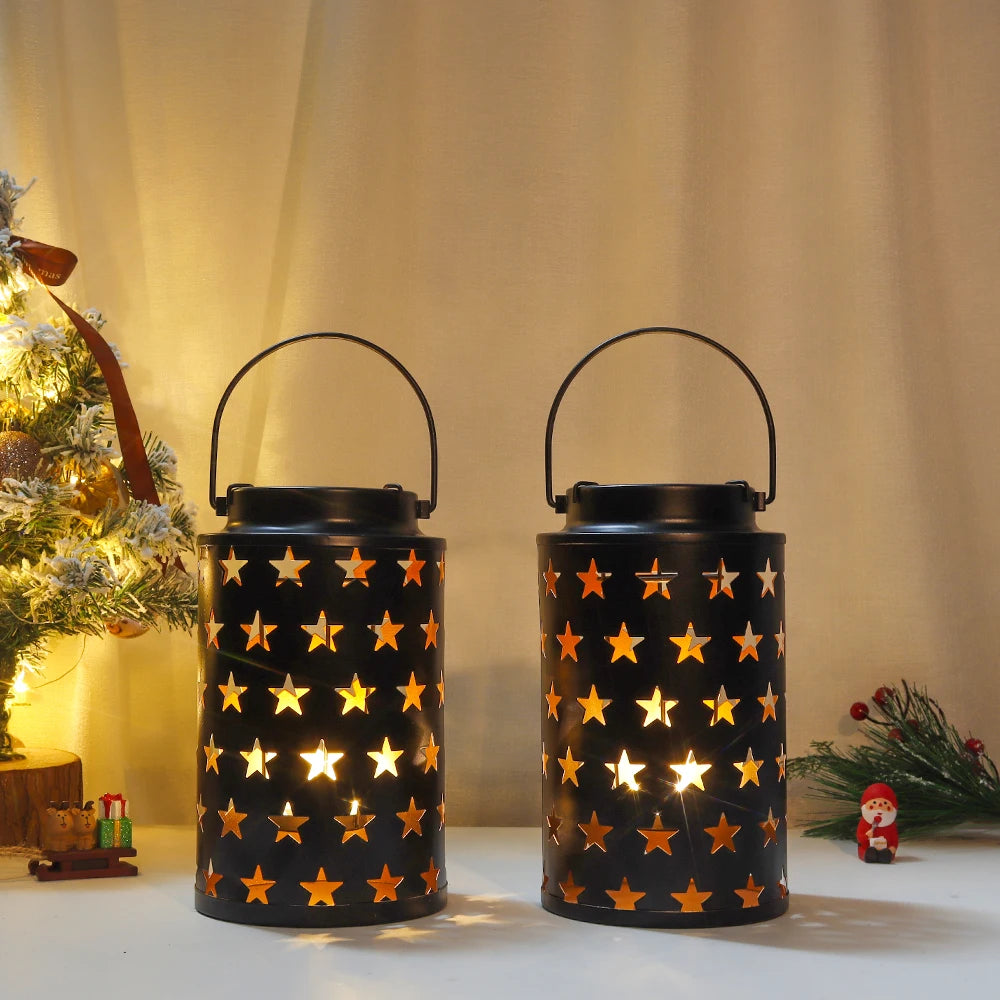 Star Pattern Design Candle Holders Lantern Outdoor Hanging Metal Candle Holders for Festival Decoration