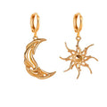 Fashion Asymmetrical Abstract Aesthetic Statement Earrings Personalized Gold Silver Black Hollow Sun Moon Drop Earrings Women