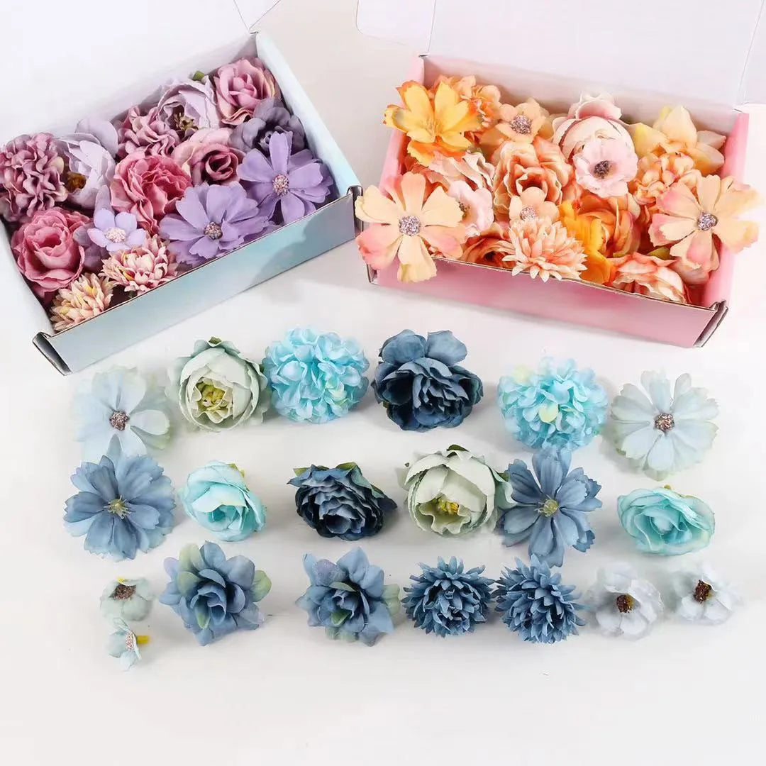 A-1228 Hot Sale Flower Box Handmade 20 Rose Heads Real Looking DIY Artificial Mix Flowers Heads in Box