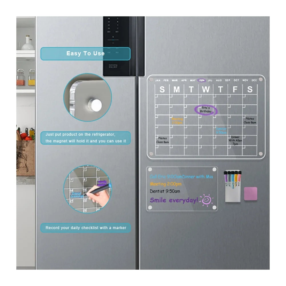 Hot Sales KESHINE Customized Wholesale Fridge Magnetic Dry Erase Acrylic Portable 43x30cm Digital Printing Monthly Whiteboard