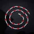 AN064 Abiding Luxury Dainty 100% 925 Silver Oval 4x6MM Lab Created Ruby Lady Necklace with White Cz Tennis Link Chain