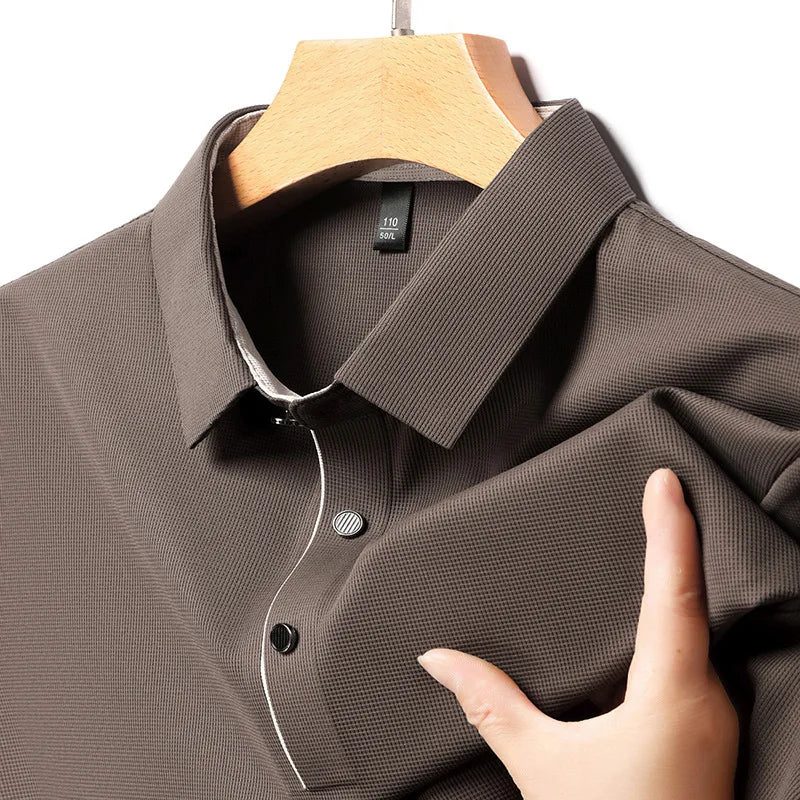 Seamless Ice Silk Polo Shirt for Middle-aged Men Summer Business Casual Skin-friendly Breathable Lapel Dad Short-sleeved T-shirt